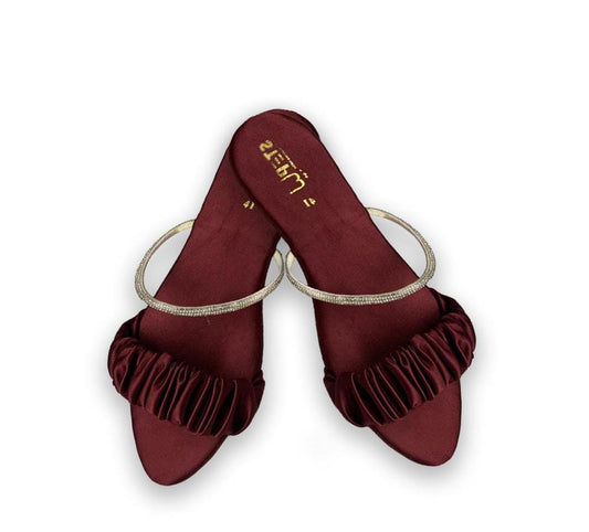 Mahroon velvet flat shoes